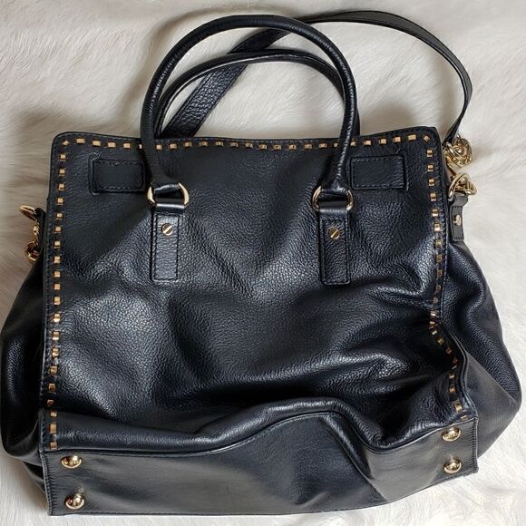 Michael Kors LEATHER Black Over the Shoulder Gold Stitch Purse Handbag - Picture 4 of 7